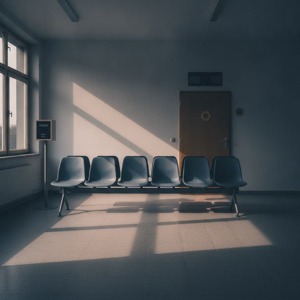 Leerer Wartebereich einer deutschen Behörde — Termine bei Ausländerbehörde, Jobcenter und Notar
