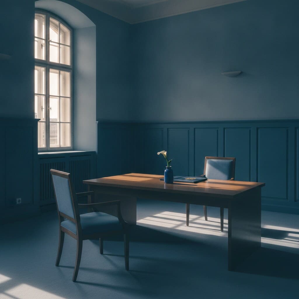 Standesamtszimmer mit Tisch, Stühlen und einer weissen Blume — Dolmetschen bei Anmeldung und Trauung
